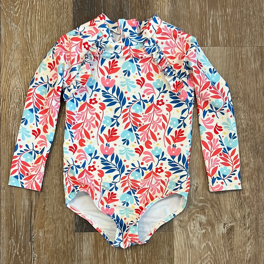 Red and Blue Rashguard Swim Top with Vibrant Design